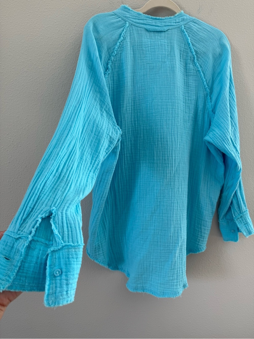 Aerie Gauzy Cover Up Shirt Color Blue Color Big Sur Current Sold Out XS - Picture 9 of 9